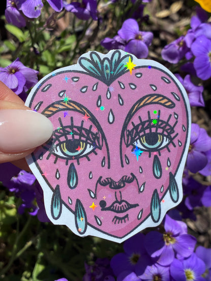 Sticker Weinende Erdbeere bunt