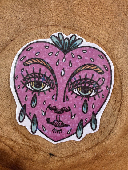 Sticker Weinende Erdbeere bunt